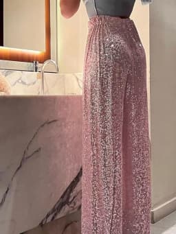 Newest Women's Sequin Casual Pants Wide Leg Pants Shiny Loose Casual Stretch High Waisted Pants for Work Office Streetwear
