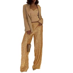 Newest Women's Sequin Casual Pants Wide Leg Pants Shiny Loose Casual Stretch High Waisted Pants for Work Office Streetwear