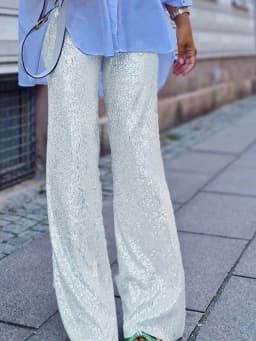 Newest Women's Sequin Casual Pants Wide Leg Pants Shiny Loose Casual Stretch High Waisted Pants for Work Office Streetwear