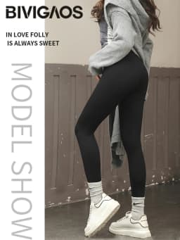 BIVIGAOS Women's Autumn Winter Thickened Alpaca Velvet Black Shark Leggings High Waist Slim Seamless Fleece Warm Leggings