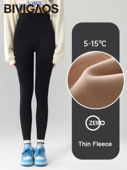 BIVIGAOS Women's Autumn Winter Thickened Alpaca Velvet Black Shark Leggings High Waist Slim Seamless Fleece Warm Leggings