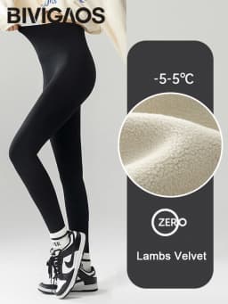 BIVIGAOS Women's Autumn Winter Thickened Alpaca Velvet Black Shark Leggings High Waist Slim Seamless Fleece Warm Leggings