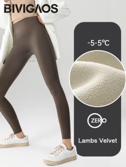 BIVIGAOS Women's Autumn Winter Thickened Alpaca Velvet Black Shark Leggings High Waist Slim Seamless Fleece Warm Leggings