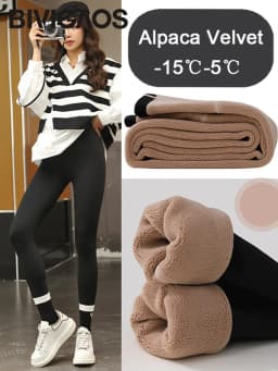 BIVIGAOS Women's Autumn Winter Thickened Alpaca Velvet Black Shark Leggings High Waist Slim Seamless Fleece Warm Leggings
