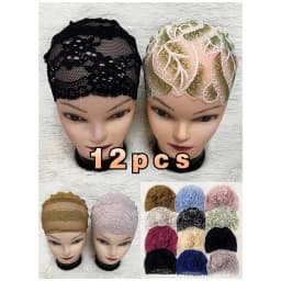 New Muslim Women Headscarf Hollow Lace Elastic Design Space Layer Fabric Applique Headwear Solid Indian Bean Hair Hat Lady Hat