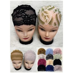 New Muslim Women Headscarf Hollow Lace Elastic Design Space Layer Fabric Applique Headwear Solid Indian Bean Hair Hat Lady Hat