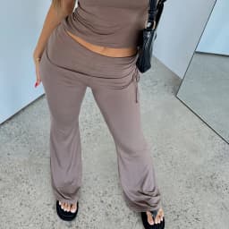 y2k Women's Flare Pants Casual Solid Color Elastic Low Rise Drawstring Slim Fit Pants 2000s Aesthetic Sweatpants Streetwear