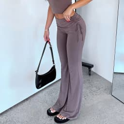 y2k Women's Flare Pants Casual Solid Color Elastic Low Rise Drawstring Slim Fit Pants 2000s Aesthetic Sweatpants Streetwear