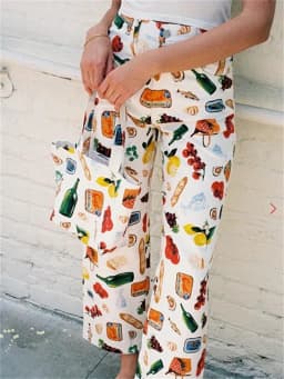 Women Y2k Fruit Print Jeans Pants Graphic Print High Neck Straight Leg Denim Pants Aesthetic Jeans Summer Streetwear