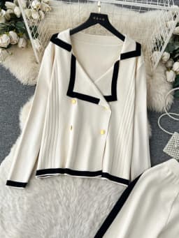 Autumn Winter Casual Two Pieces Suits Long Sleeve Knitted Cardigan Sweater+Elastic Waist Wide Leg Pant Female Loose Knitwear Set