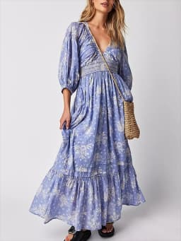 GypsyLady Floral Chic Boho Maxi Dress Navy V-neck Long Sleeve Spring Autumn Party Sexy Holiday Women Ladies Dresses Vestido New