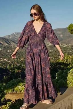GypsyLady Floral Chic Boho Maxi Dress Navy V-neck Long Sleeve Spring Autumn Party Sexy Holiday Women Ladies Dresses Vestido New