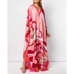Women's Murah Kaftan Batik Cover Up Loose V-neck bohemian dress plus size Beach Dress Print Floral Maxi Dress