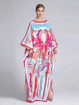 Women's Murah Kaftan Batik Cover Up Loose V-neck bohemian dress plus size Beach Dress Print Floral Maxi Dress