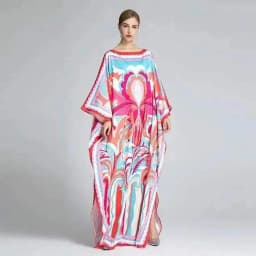 Women's Murah Kaftan Batik Cover Up Loose V-neck bohemian dress plus size Beach Dress Print Floral Maxi Dress