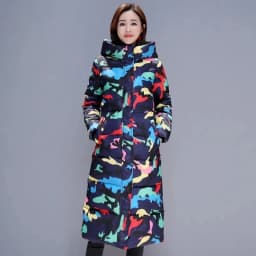 New Fashion Cool Camouflage Print Long Jacket for Women Bubble Coat Winter Thick Warm Outerwear Puffer Overcoat