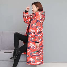 New Fashion Cool Camouflage Print Long Jacket for Women Bubble Coat Winter Thick Warm Outerwear Puffer Overcoat