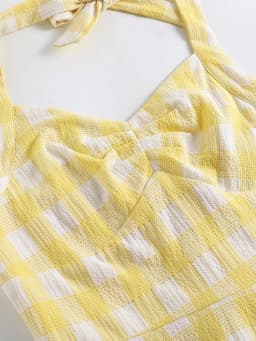 Tonval Vacation Women's Summer Dress 2025 Sexy Backless Party Halter Neck Yellow Plaid 50s Vintage High Waist Swing Dresses