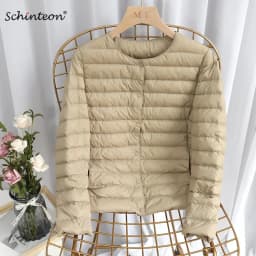 Schinteon Women Ultralight Down Jacket 90% White Duck Down Slim Coat Thin Inner Bottoming Short Garment Winte Autumn Outwear