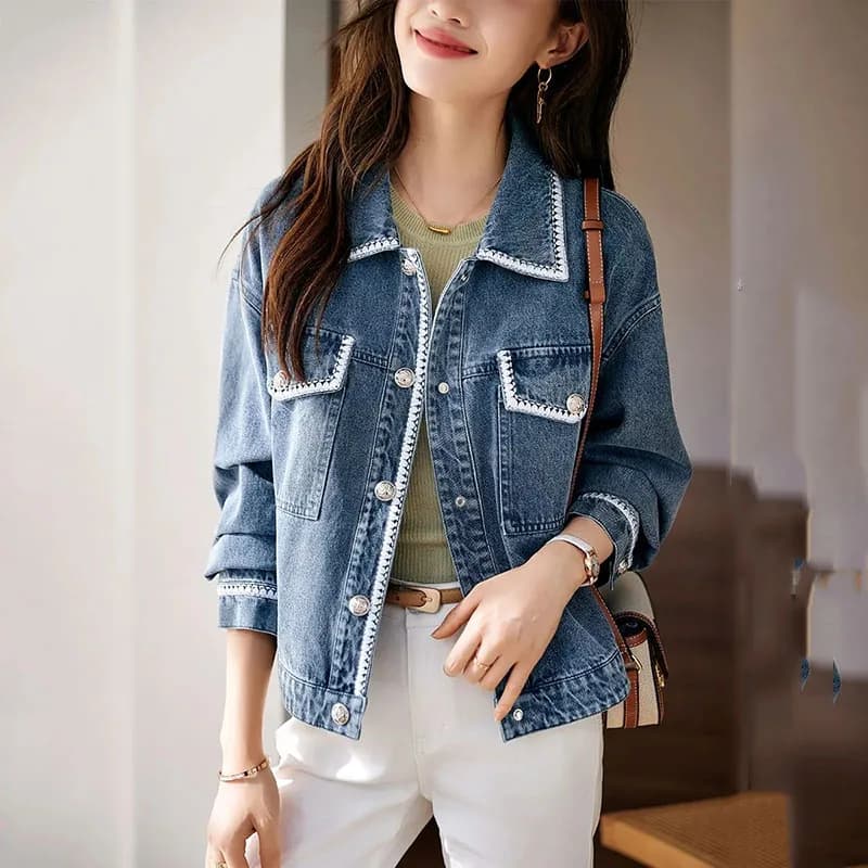 New Denim Jacket Women's Summer Fashion Outerwear Webbing Casual Basic Coat Female Bomber Coats Motorcycle Jacket Top Blue 3XL