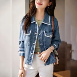 New Denim Jacket Women's Summer Fashion Outerwear Webbing Casual Basic Coat Female Bomber Coats Motorcycle Jacket Top Blue 3XL