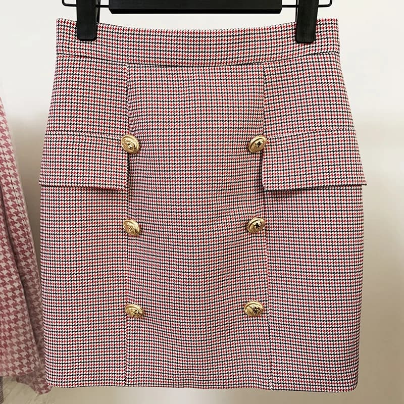 HIGH STREET Newest 2026 Fashion Designer Skirt Women's Lion Buttons Houndstooth Mini Skirt