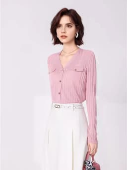 SuyaDream, Woman Cardigan, Single Breasted Silk Blend, Ribs Thin Knitwear, 2026 Spring Summer Casual Outwears, Pink, Sky blue