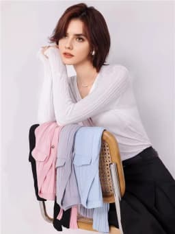 SuyaDream, Woman Cardigan, Single Breasted Silk Blend, Ribs Thin Knitwear, 2026 Spring Summer Casual Outwears, Pink, Sky blue