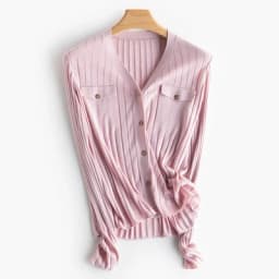 SuyaDream, Woman Cardigan, Single Breasted Silk Blend, Ribs Thin Knitwear, 2026 Spring Summer Casual Outwears, Pink, Sky blue