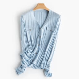 SuyaDream, Woman Cardigan, Single Breasted Silk Blend, Ribs Thin Knitwear, 2026 Spring Summer Casual Outwears, Pink, Sky blue
