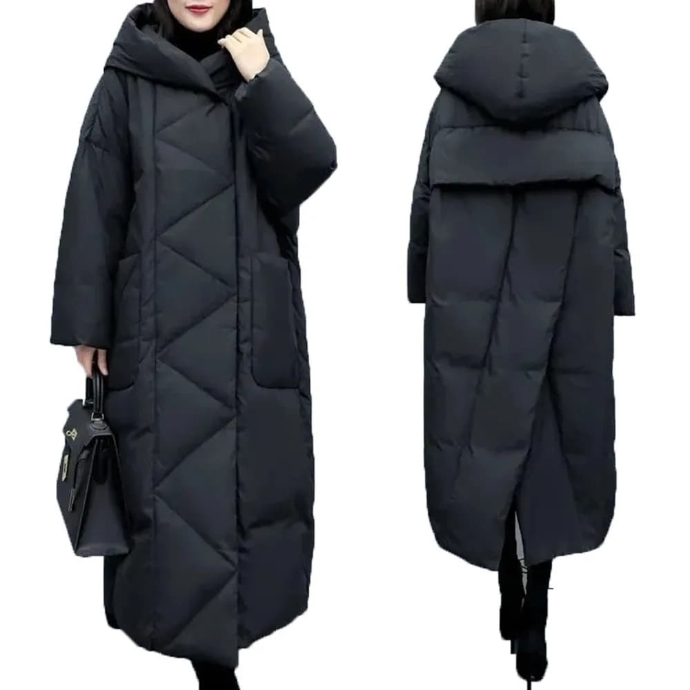 2022Winter New Women Fashion Korean Loose Mid-length Section The Knee Coat Fashion Black Down Cotton Jacket Female Thick A823