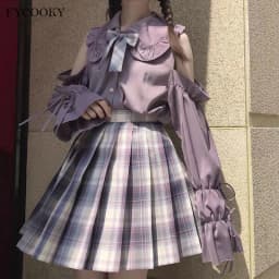 2025 New Japanese Chiffon Shirts Women Lolita Doll Collar Long-Sleeved White Shirt Female Off-shoulder Tops