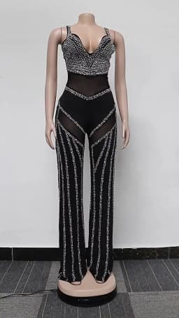 Women's Sparkling Diamond Bodysuit for Pole Dance Crystal Party Nightclub Celebrity Performance Glittering Bodycon Clothing