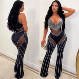 Women's Sparkling Diamond Bodysuit for Pole Dance Crystal Party Nightclub Celebrity Performance Glittering Bodycon Clothing