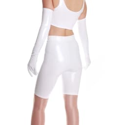 Ftshist Women's Shiny Faux Leather Shorts Sexy Metallic Color High Elastic Patent Leather Capris High Waist Five-point Pants