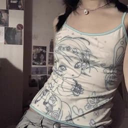 Karrram Y2k Aesthetics Cami Top Fairycore Anime Print Camisole 2000s Kawaii Crop Top Japanese Harajuku Tank Tops Grunge E-girls