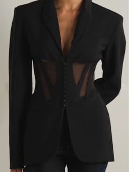 TWOTWINSTYLE Solid Spliced Sheer Mesh Blazers For Women Notched Collar Long Sleeve Tunic Patchwork Botton Blazer Female Fashion