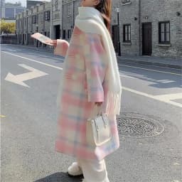 2023 Autumn and Winter New Loose Pink Cowhorn Button Woolen Coat Women's New Fat Sister Sweet Little Man Woolen Coat Commuter V1