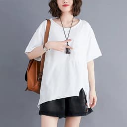 2026 Summer New T Shirt Women Korean Style Large Size Loose Solid Color Pocket T-shirt Thin All-match Irregular Short Sleeve Top