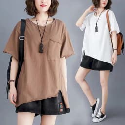 2026 Summer New T Shirt Women Korean Style Large Size Loose Solid Color Pocket T-shirt Thin All-match Irregular Short Sleeve Top