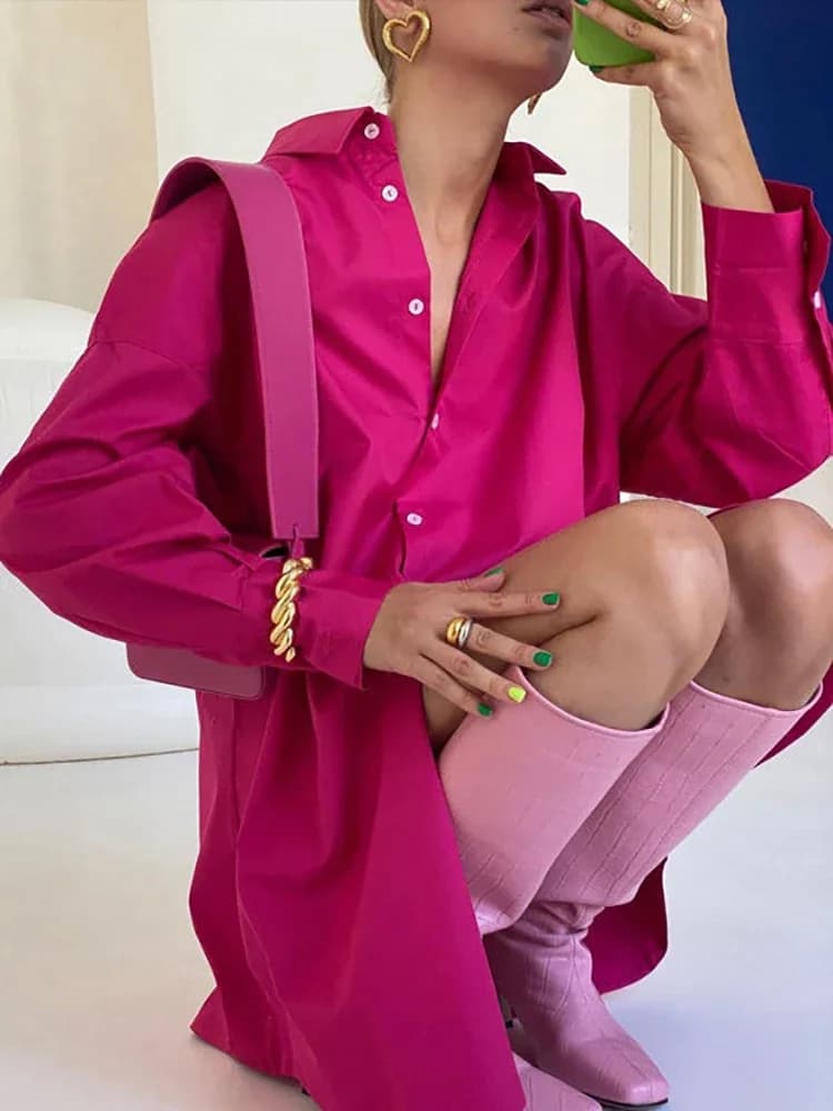 Women's Shirt Beautiful Cotton Oversized Candy Colors Shirts & Blouses Long SleevesSolid Green Blouses for Women Fashion 2026