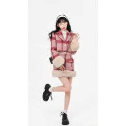 Vintage Women Suits New Fashion Plaid Woolen Coat Skirt 2 Piece Set Full  Elastic Waist  SLIM Girls Skirt Sets Luxury