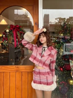 Vintage Women Suits New Fashion Plaid Woolen Coat Skirt 2 Piece Set Full  Elastic Waist  SLIM Girls Skirt Sets Luxury
