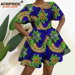2026 African Clothes for Women Short Sleeve High Waist Print Jumpsuit Casual Cotton Summer Outfits Rompers Playsuits A2329001