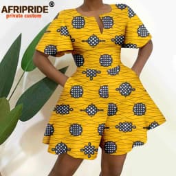 2026 African Clothes for Women Short Sleeve High Waist Print Jumpsuit Casual Cotton Summer Outfits Rompers Playsuits A2329001