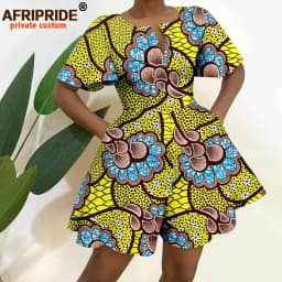 2026 African Clothes for Women Short Sleeve High Waist Print Jumpsuit Casual Cotton Summer Outfits Rompers Playsuits A2329001