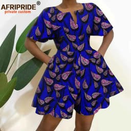 2026 African Clothes for Women Short Sleeve High Waist Print Jumpsuit Casual Cotton Summer Outfits Rompers Playsuits A2329001
