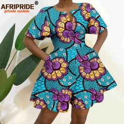 2026 African Clothes for Women Short Sleeve High Waist Print Jumpsuit Casual Cotton Summer Outfits Rompers Playsuits A2329001