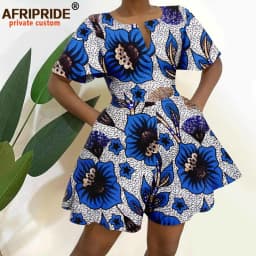 2026 African Clothes for Women Short Sleeve High Waist Print Jumpsuit Casual Cotton Summer Outfits Rompers Playsuits A2329001