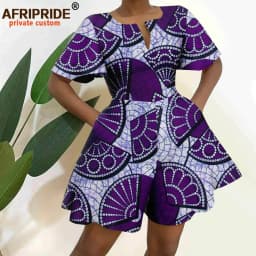 2026 African Clothes for Women Short Sleeve High Waist Print Jumpsuit Casual Cotton Summer Outfits Rompers Playsuits A2329001